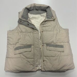 Women’s Beige Puffer Vest with Striped Lining